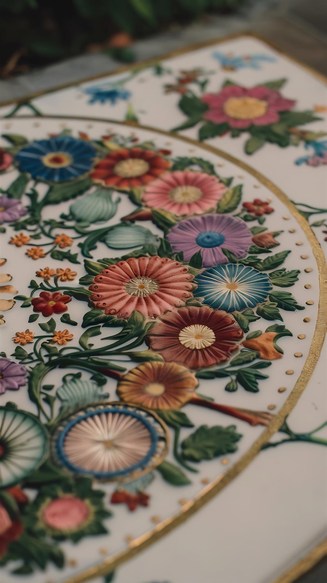 large embroidered panel with floral motif